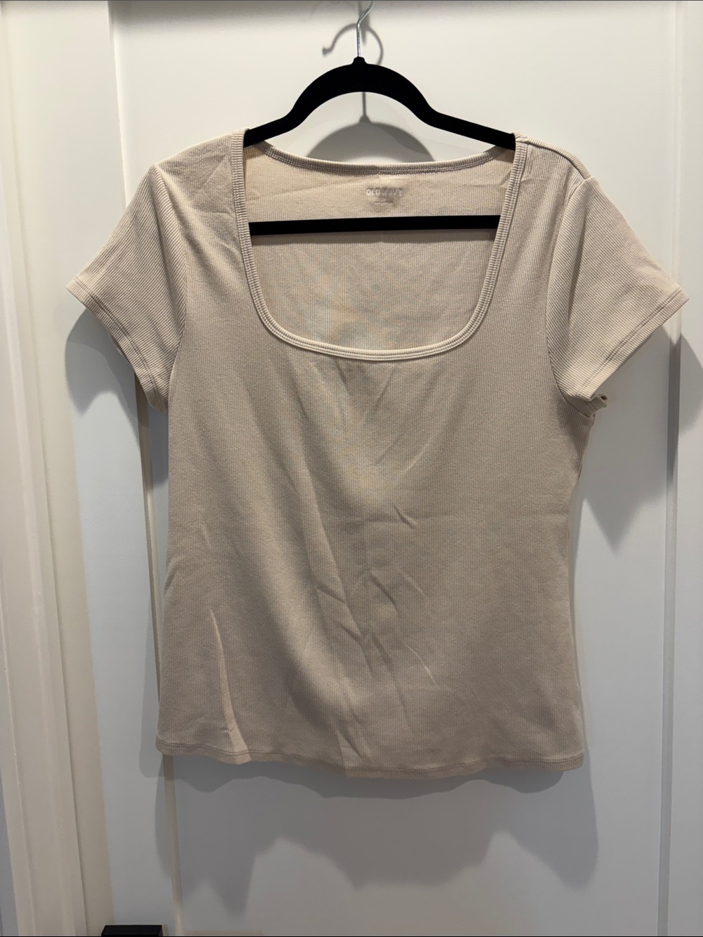 Old Navy Cream Ribbed Square Neck Short Sleeve Top
